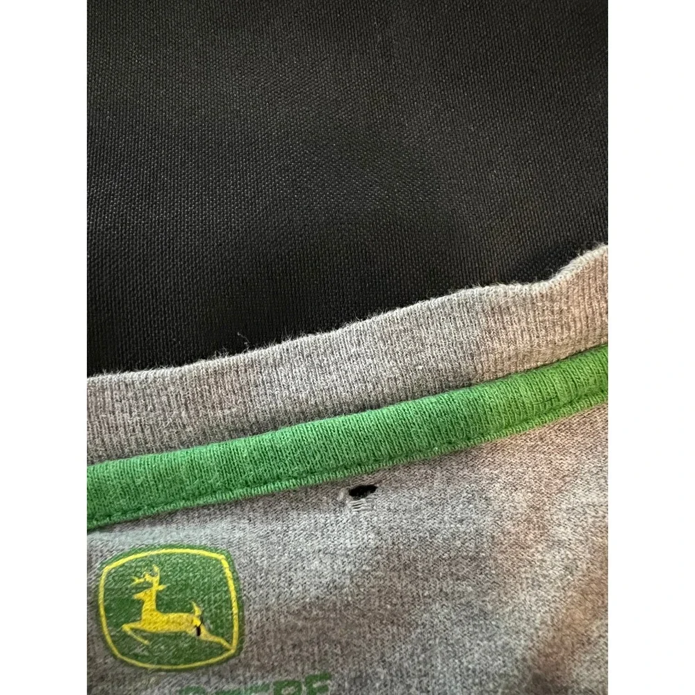John Deere Mens XXL Gray Long Sleeve Henley Shirt Cotton Workwear Logo 4166